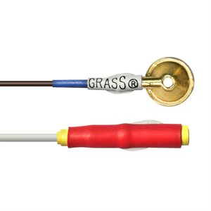Grass Electrode, Extended Width Safelead, Gold Cup, 10 mm disc, 2 mm hole, 48"